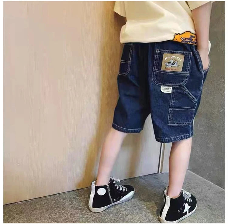 Children Jeans Boys Girls Cotton Shorts  Splice Stretch Denim shorts Korean Teenage Trousers Wear Kids Clothing DenimRipped