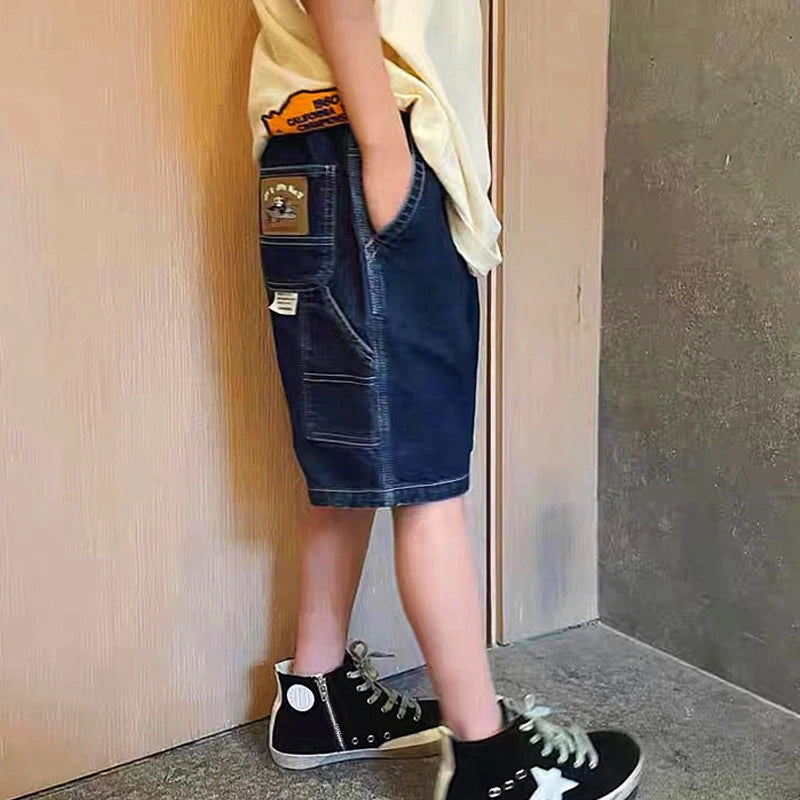 Children Jeans Boys Girls Cotton Shorts  Splice Stretch Denim shorts Korean Teenage Trousers Wear Kids Clothing DenimRipped