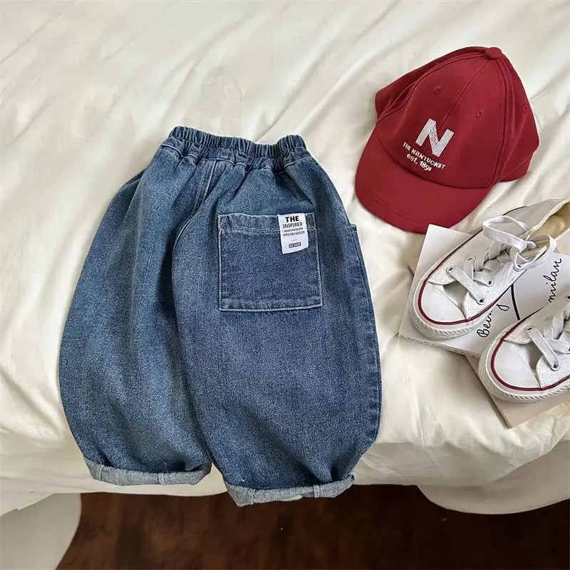 2025 Autumn Kids Denim Pants Loose Fit Jeans for Boys And Girls Casual Trendy Outdoor Clothing 2-7T Trendy Baby Children's Pants