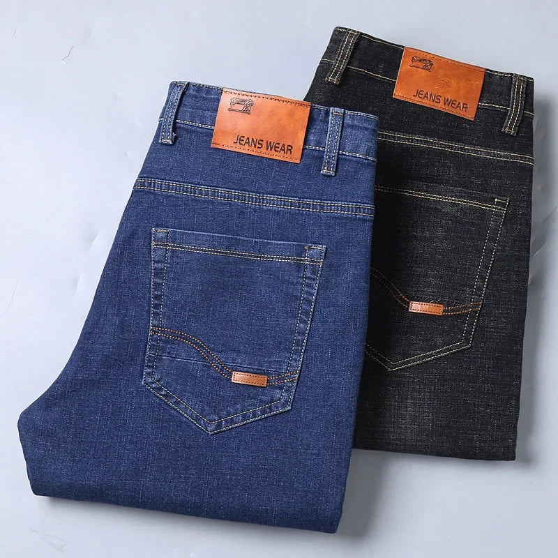 Men's Soft Straight Denim Pants 2025 Autumn Classic Business Black Biker Jeans Overalls Masculino Pantalone Hombre Mannen Homme