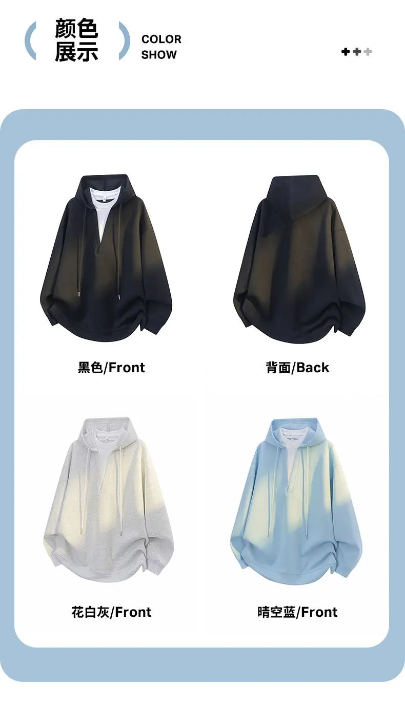 Fashion Men Hoodie New College Style Sporty Casual Pullover Top Unisex Urban Streetwear Loose Fit for Daily Outfit Spring Autumn