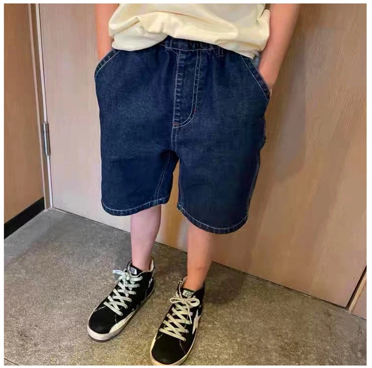 Children Jeans Boys Girls Cotton Shorts  Splice Stretch Denim shorts Korean Teenage Trousers Wear Kids Clothing DenimRipped